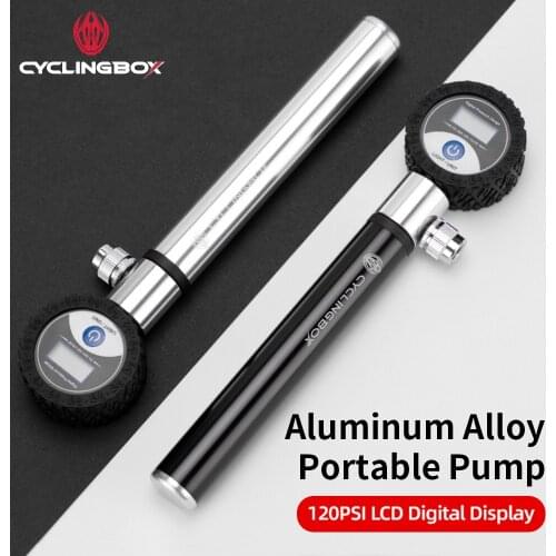 CyclingBOX Bicycle Pump Universal Nozzle LCD Digital Display With Bracket, Aluminum Alloy Portable 120 PSI MTB Bike Inflator
