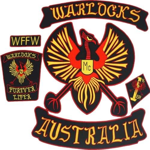 WARLOCKS AUSTRALIA 1% Biker Rid patch Embroidered punk biker Patches Clothes Stickers Apparel Accessories Badge 6 PCS/SET