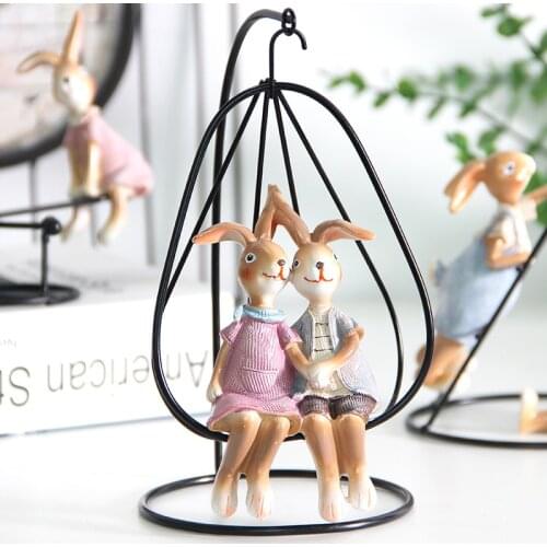 Iron resin rabbit desk decoration Modern minimalist style bedroom study Animal miniature figurines home decor birthday gift