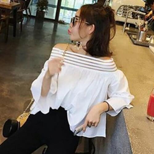 Sexy Off Shoulder Top Blouse Women Club Evening Party Puff Sleeve Mesh Tops Tee Shirt Solid Color Black White Tee Shirt Chiffon