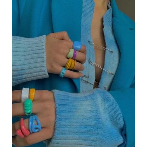 Waterproof Styles Resin Macaron Candy Acrylic Finger Rings Knuckle Rings For Women Girls Beach Party Aesthetic Jewelry Gifts