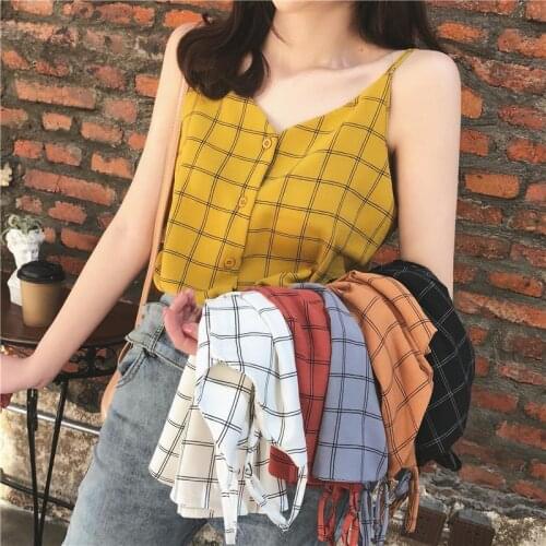 Women Tanks Tops Chiffon Plaid Camisole Womens Loose Sleeveless Summer Top Camis Crop Top For Women