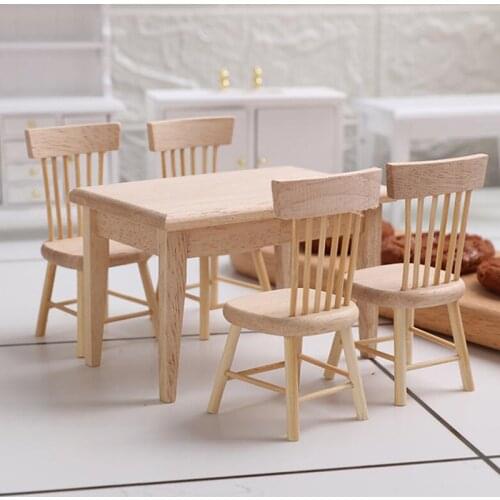 1/12 Miniature Dollhouse Furniture Wooden Dining Table Chair Simulation Toy