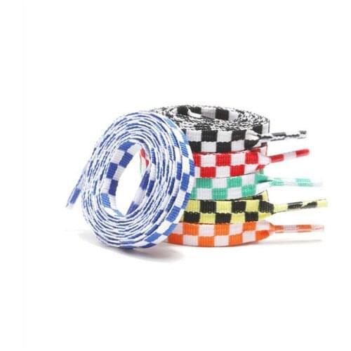 1Pair Flat Lattice Grid Sports Shoe Lace Sublimated Printing Checkered Ribbons Shoelaces Polyester Heavy Duty Sneaker Lacing