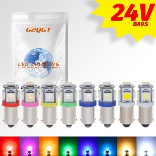 100pcs 24V Ba9s 5050 5-SMD Car LED Bulb 110 Lumen T4W 1445 H6W Side Marker Light Door Interior License Plate Wedge Lamps White