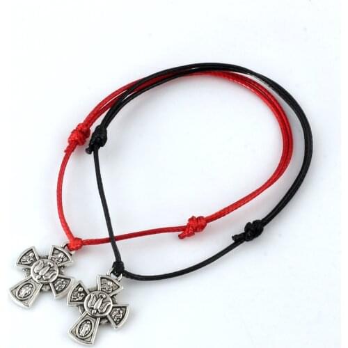 20PCS/Llots Jesus Christ Crucifix Cross Pendant Adjustable Kabbalah Korea Waxed Cotton Cord Bracelets (Red & Black ) B-248