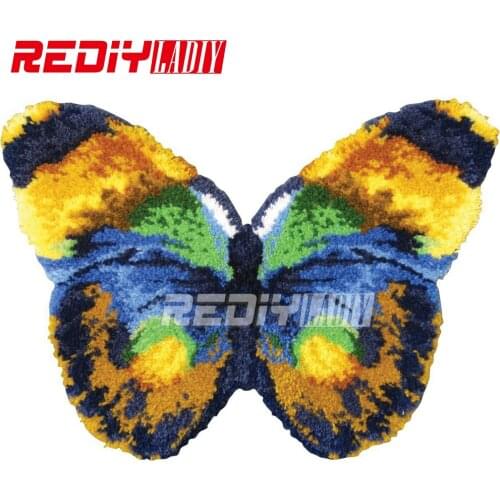 3D Latch Hook Rug Kits Unfinished Crocheting Tapestry Yarn Needlework Cushion Sets for Embroidery Carpet Beautiful Butterfly Mat