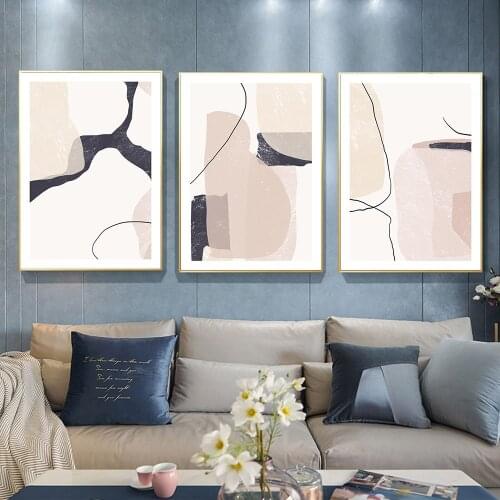 Abstract Geometric Poster Modern Beige Marble Canvas Paintings Wall Art Print Line Drawing Picture for Living Room Home Decor