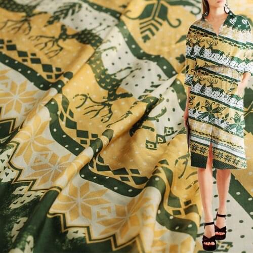 White waxberry 5.5momme light thin chiffon silk cloth deer printed 100% silk summer dress DIY clothes fabrics Freeshipping