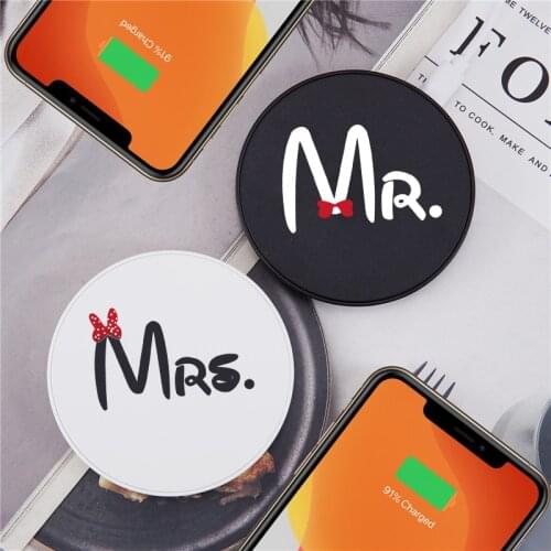 Cute Bow Mr Mrs Couple Qi Wireless Charger For iPhone 11Pro Max 8 Plus X XR XS Charging Pad Induction For Samsung S20 S10 9 plus