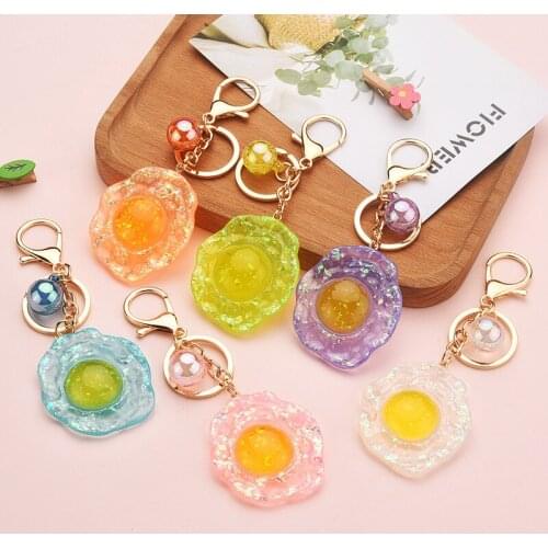 Acrylic simulation Poached Egg Keychain Cute Omelette Bag Pendant Keyring for Women Men Car Key Kolder Jewelry Gifts