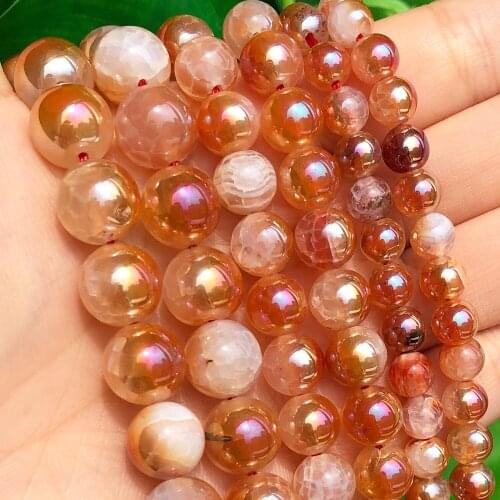 Orange Colorful Plated Cracked Dragon Fire Agates Metallic Coated Beads Natural Stone Loose Bead for Jewelry Making DIY Bracelet