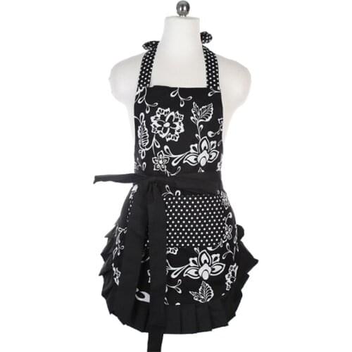 Black Damask Frosted Cupcake Kitchen Cooking Baking Aprons Sleeveless Cotton For Women Home Delantal Cocina