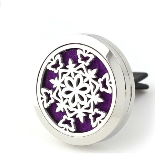 Flower (30mm) Magnet Aroma Car Diffuser Locket Free Pads Essential Oil 316 Stainless Steel Car Diffuser Lockets Christmas Gift