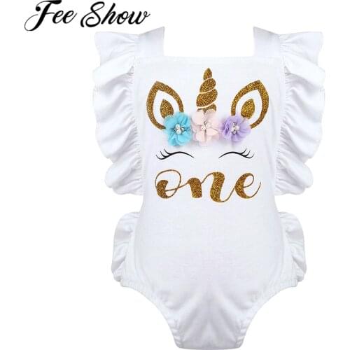 Infant Baby Girl My First Birthday ONE Letter Ruffle Romper Toddler Newborn Baby One Year Old Party Jumpsuit Babies Clothes0-24M