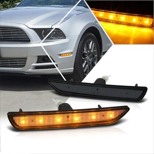 For 10-14 Ford Mustang Front Bumper Full LED Side Marker Light Signal Lamp Smoke