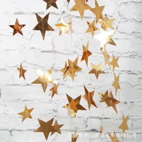 4M Bright Gold Silver Paper Star Garland String Banners Birthday/Wedding Party Decoration Full Flowers Baby Shower Favors Flags