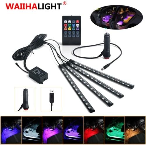 Car Interior Atmosphere LED RGB Strip Light Dash Floor Foot RGB LED Strip Decorative Light Music sound Control Multiple lighting