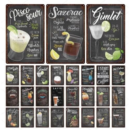 Cocktail Menu Vintage Metal Sign Fresh Fruits Tin Sign Decorative Plaque Bar Pub Wall Decor Art Crafts Living Room Home Decor
