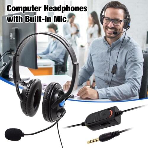Computer Headset On-ear Headphones with Built-in Mic Wired Headphones with Flexible Boom for PC Travel Work