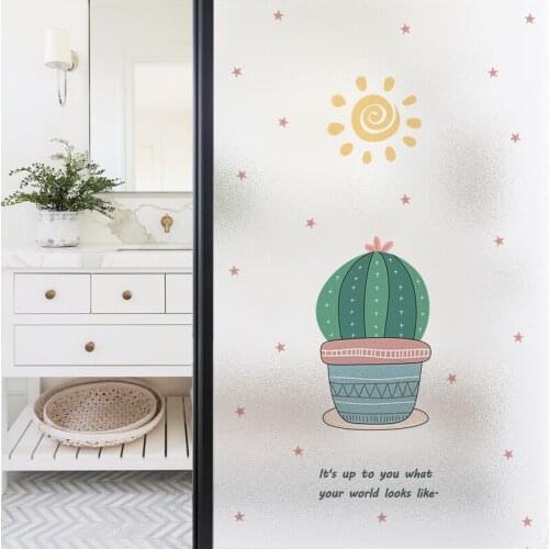 Privacy Glass Sticker Cactus Plant Frosted Window Film Vinyl Self Adhesive Film Matte Anti-UV Sticker for Home Shower Door Film