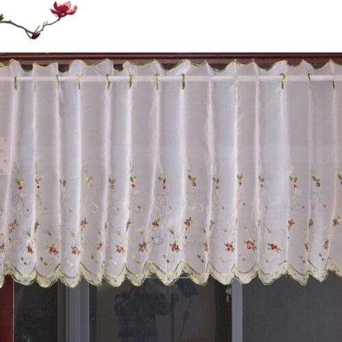 Embroidered Floral Short Curtains For Kitchen Valance Pelmet Voile Curtains For Living Room Bedroom Door Window Blinds