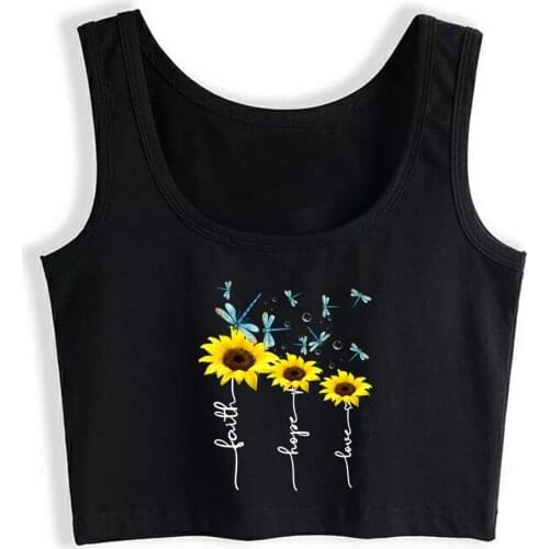 Crop Top Female Faith hope love sunflower O-Neck White Custom Tank Top Women