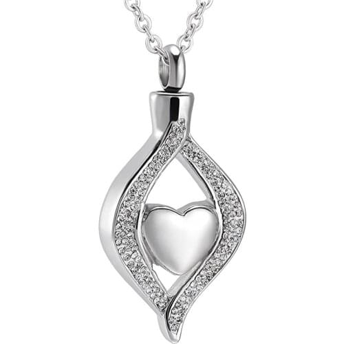 Locket screw Heart cremation memorial ashes urn rhinestone necklace jewelry keepsake pendant