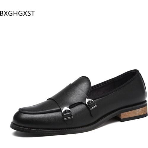 Black Men Dress Shoes Leather Mens Double Monk Strap Loafers Shoes Luxury Brand Party Shoes Man 2021 Chaussure Zapatos De Hombre