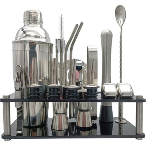 LBER 23PCS Bartender Kit with Acrylic Stand and Mocktail Recipes,25Oz Shaker Professional Stainless Steel Cocktail Making Set