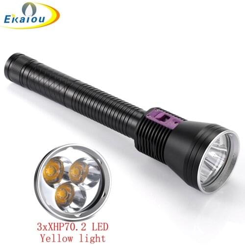 New most powerful High lumens 3xXHP70.2 Yellow light led diving flashlight waterproof Tactics Camping torch for 3x26650 battery