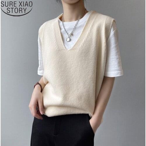 Autumn Preppy Style Women Sweaters Casual Loose Sweater Vest Women Pullovers Sleeveless V-neck Vintage Waistcoat Knit Vest 17202