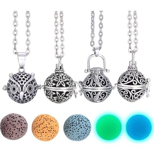 Glow In The Dark Necklace Felt Ball Lava Stone Owl Necklace Aromatherapy Diffuser Necklace Locket Necklace for Essential Oil