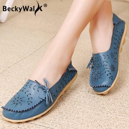 Hot womens casual shoes genuine leather spring summer flats shoes woman loafers female moccasins cut-outs ladies shoes WSH2671