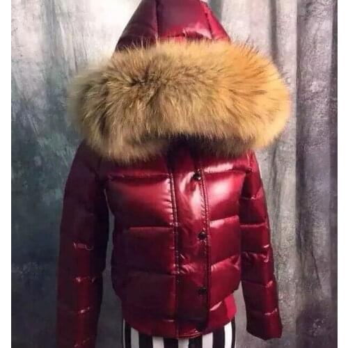 Down Jacket New Hot-selling White Duck Down Jacket Womens Warm Jacket with Elastic Waist Down Jacket and Short Fur Collar