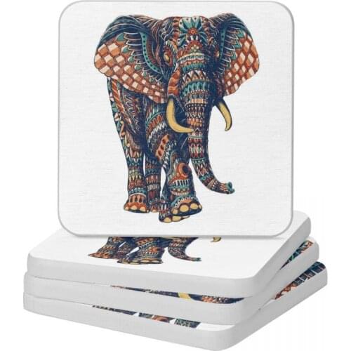 Ornate Elephant V2 Color Version Natural Diatomite Square Round Coaster Quick-drying Cup Bonsai Mat Soap Pad Diameter 10cm