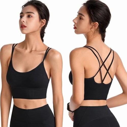 Sexy Thin Straps Bras Cross Back Padded Cross Cropped Beautiful For Yoga Workout Fitness Sport Steel Ring Quick-drying Bras
