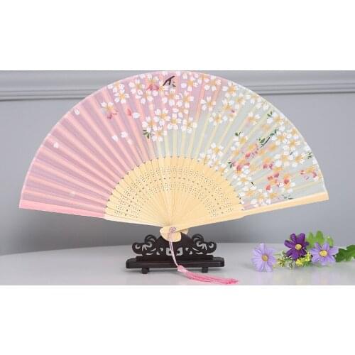Silk Folding Fan Female Japanese Fan Silk Catwalk Folding Fan Hanfu Gift Fan Female Classical Dance Chinese Fan