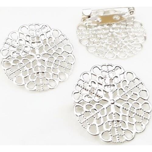 SIXTY TOWFISH 5 Pieces DIY Jewelry Accessires 25mm Round Flower Slice Brooches Silver Color Brooch Settings