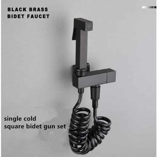 Solid Brass Single Cold Water Corner Valve Bidet faucets Function square Hand Shower Head Tap Crane 90 Degree Switch black