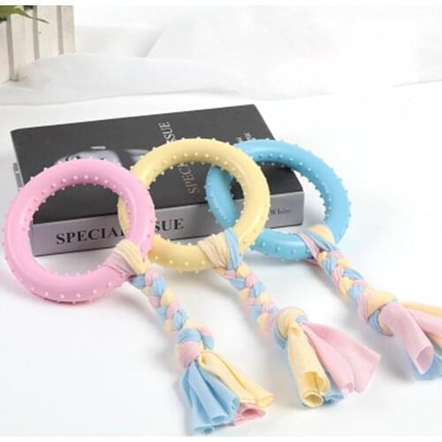 Dog Biting Round Ring Toy Cat Interactive Rubber Increase The Intelligence Molar Cleaning Tooth Puppy Training Playing Rope Knot