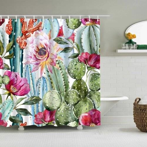 Modern Flower Polyester Waterproof Accessories Shower Curtains for Bathroom Fabric Bath Curtain with Hooks Gift