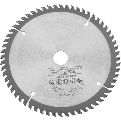 High Quality 165mm Silver TCT Circular for Wood Cutting 60 Teeth + 1Pcs Reduction Rings Hard Alloy Material 60 Teeth