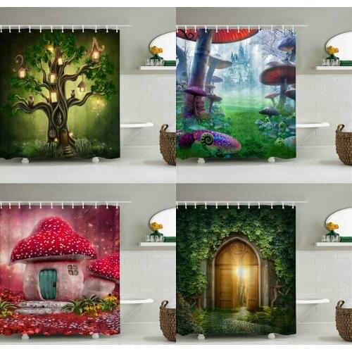 Fairy Dream Forest Shower Curtain Waterproof Bathroom Curtain Polyester Cartoon Fantasy Bath Curtain Home Decoration With Hooks