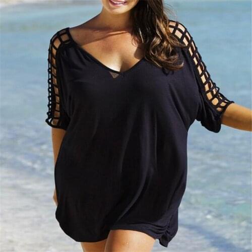 Women Bikini Cover Up Plus Size Beachwear Knitted Hollow Loose Beach Wear Ladies Solid Sexy Deep V Summer Female Swimwear