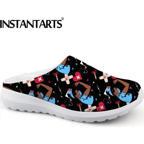 INSTANTARTS Black Women Nurse Shoes Premium Sketch Physician Medicial Designer Indoor Slippers Home Sandals Zuecos Mujer 2021