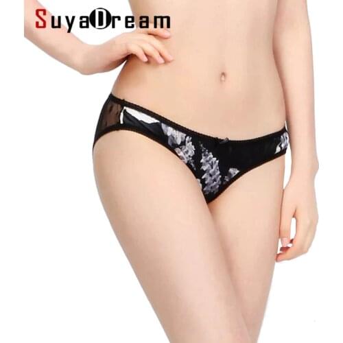 Women Lace Panties 100% Natural Silk Sexy Beriefs Low Rise Underwear Lingerie calcinha Briefs Underwear Culotte New Black