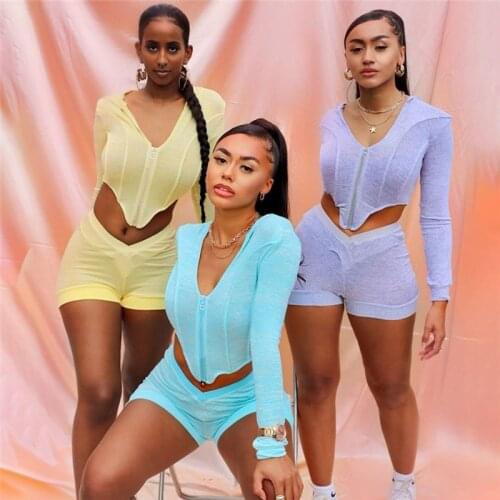 Fashion INS Style Autumn New Women Irregular Long Sleeve Zipped Cardigan V Neck Top Casual Shorts Suit Sexy Solid Clubwear