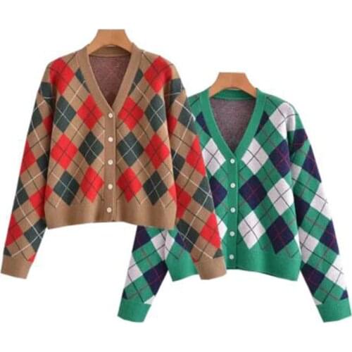 2021 Autumn Hit Color Buttoned Knitted Oversized Cardigan Womens Loose Thin V-Neck Long-Sleeved Sweater Jacekt Retro Coat Top