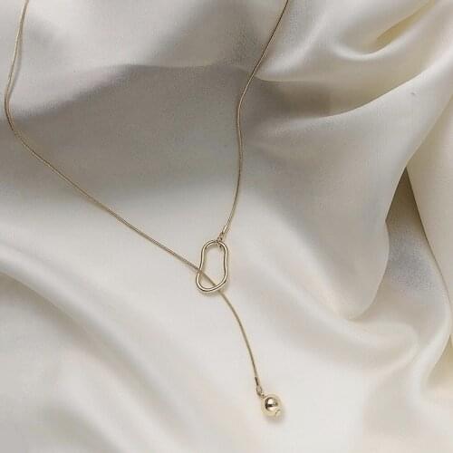 2021 New Contracted Fresh Long Tassel Pendant Necklaces Fashion Sweet Geometric Metal Ball Modelling Joker Women Necklace